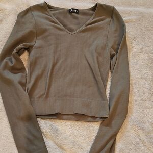 Justify Olive Long Sleeve V-Neck Top